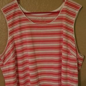 Coral Bay White & Coral Striped Tank Tee Shirt 3X